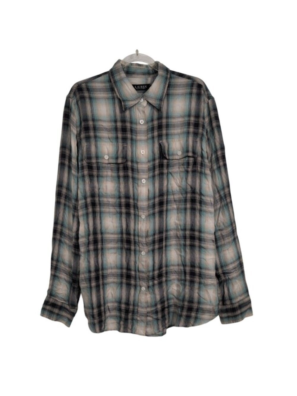 Lauren Ralph Lauren Plaid Twill Shirt Womens Size Large Green Academia Preppy NE